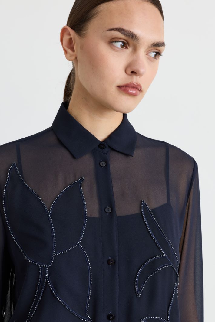 Camicia in georgette ricamata - BLU - Intrend - 3