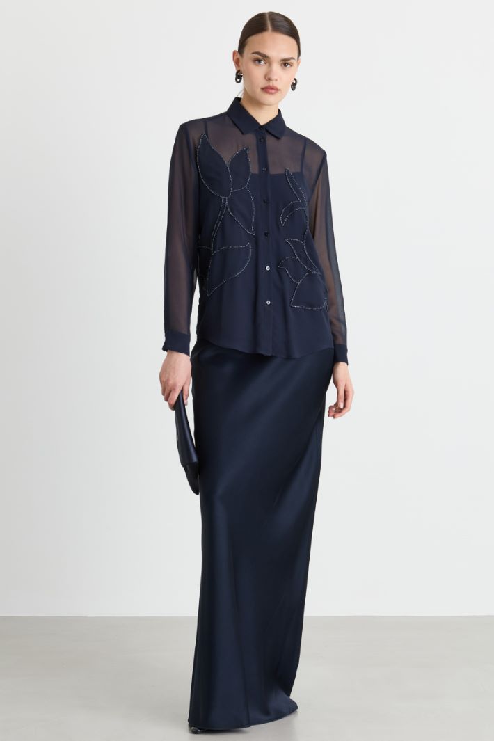 Camicia in georgette ricamata - BLU - Intrend