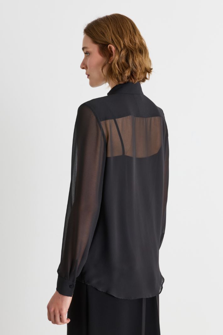 Camicia in georgette ricamata - NERO - Intrend - 4
