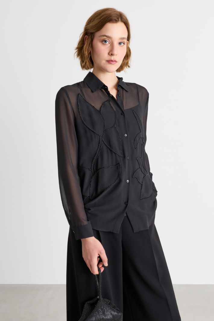 Camicia in georgette ricamata - NERO - Intrend - 2