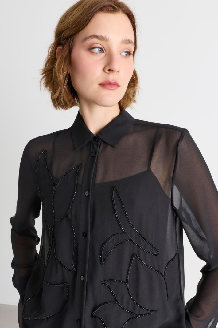 Camicia in georgette ricamata - NERO - Intrend - 3