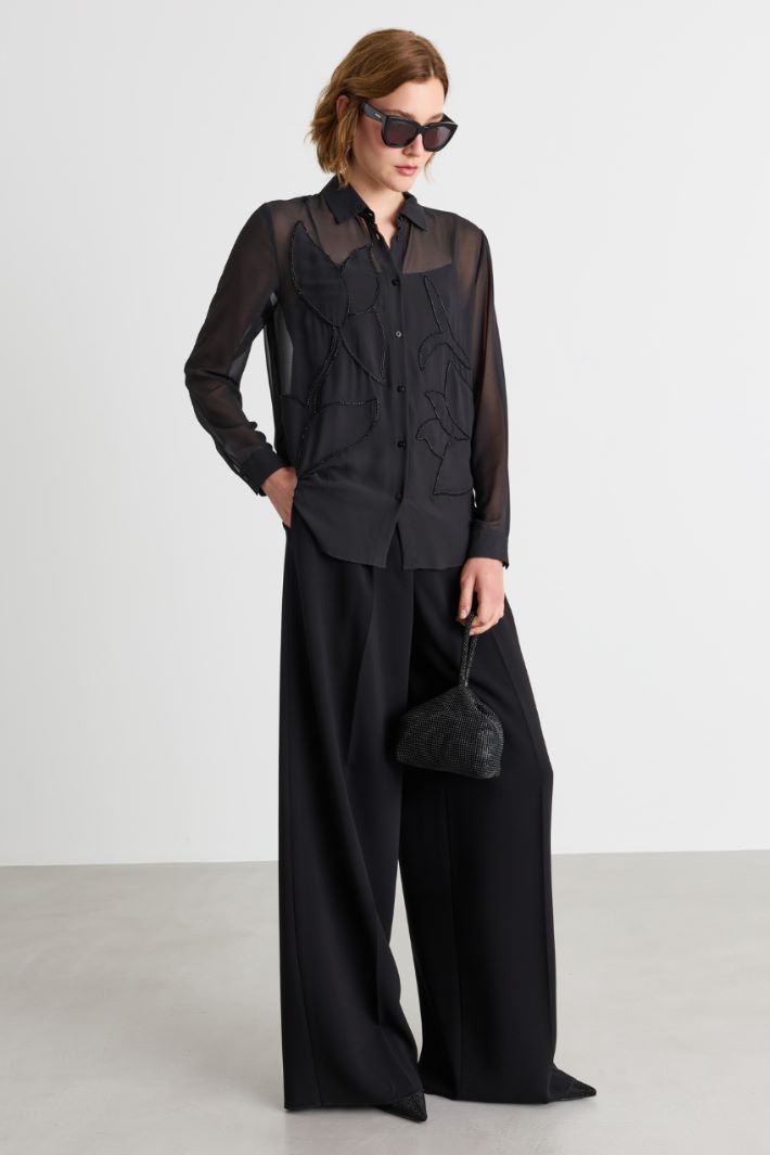 Camicia in georgette ricamata - NERO - Intrend