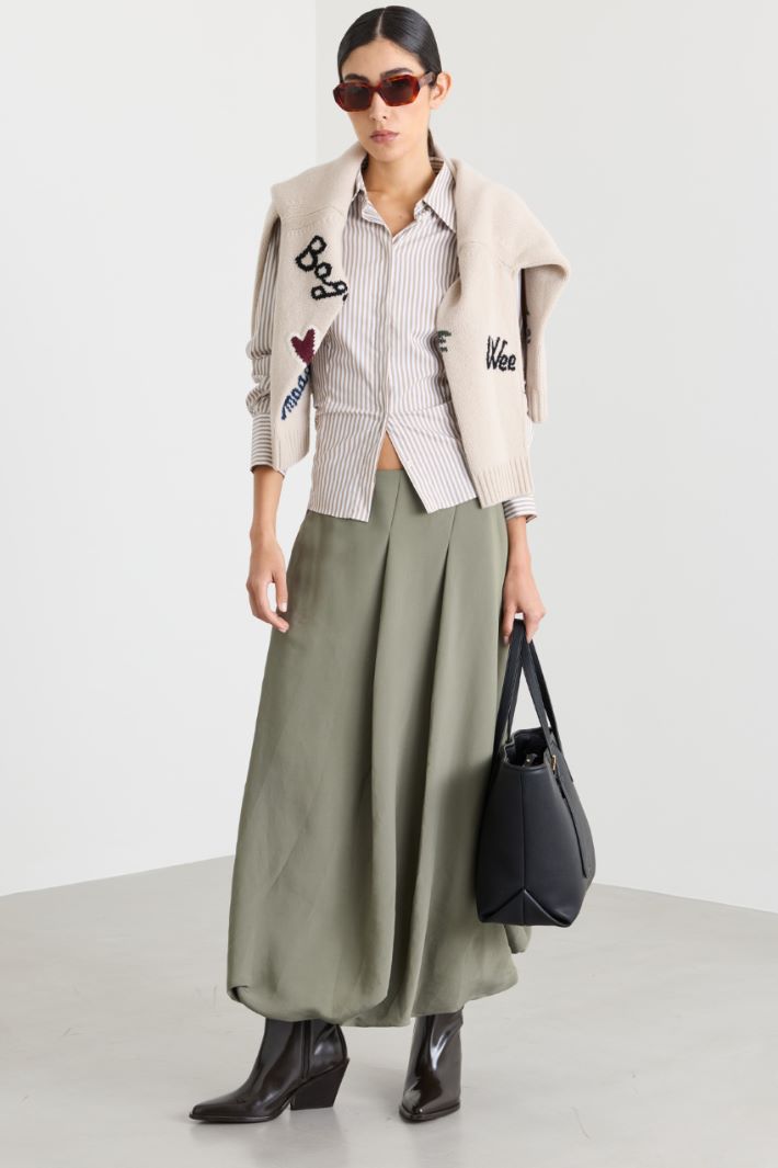 Camicia aderente in popeline - BEIGE BIANCO - Intrend