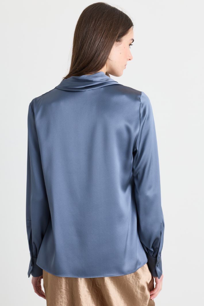 Satin Blouse with Draped Detail - BLUE - Intrend - 4