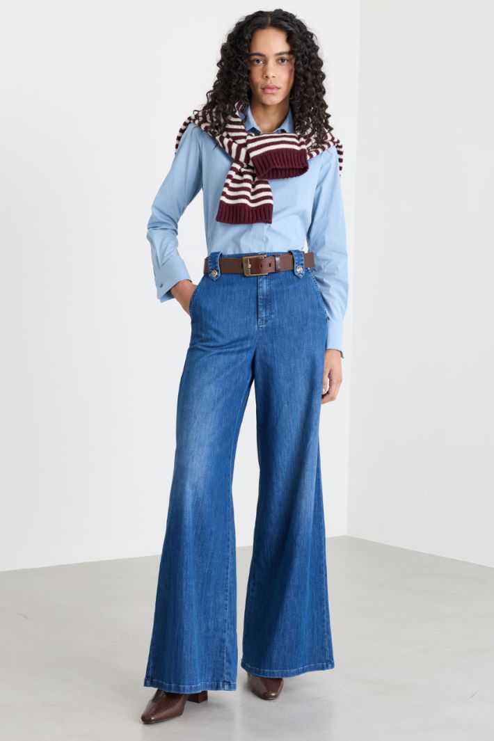 Camicia in popeline stretch - AZZURRO - Intrend