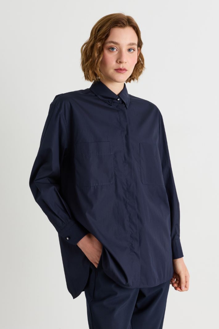 Camicia asimmetrica in tela di cotone - BLU - Intrend - 2