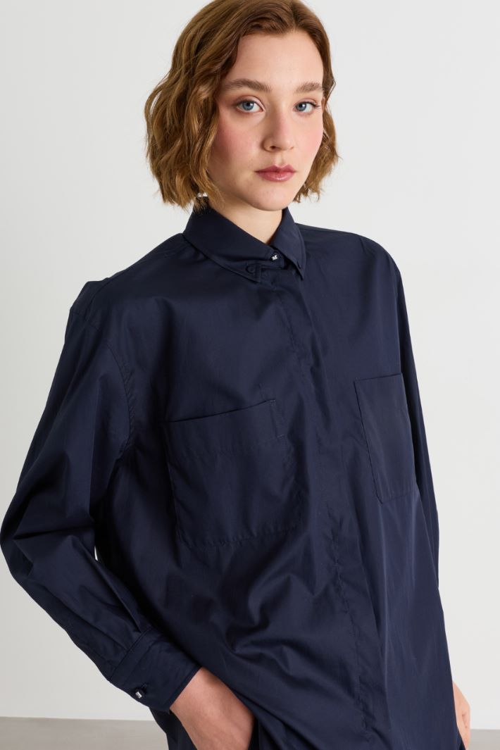 Camicia asimmetrica in tela di cotone - BLU - Intrend - 3