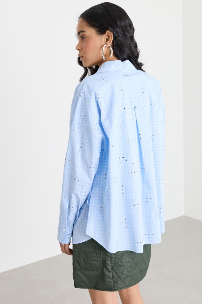 Camicia oversize con strass - AZZURRO BIANCO - Intrend - 4