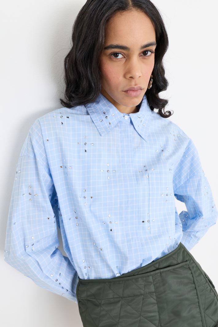Camicia oversize con strass - AZZURRO BIANCO - Intrend - 3