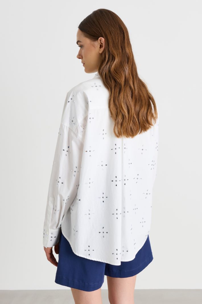 Camicia oversize con strass - BIANCO - Intrend - 4