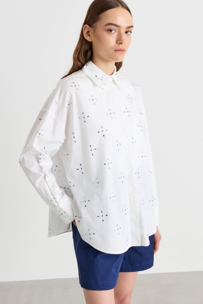 Camicia oversize con strass - BIANCO - Intrend - 2