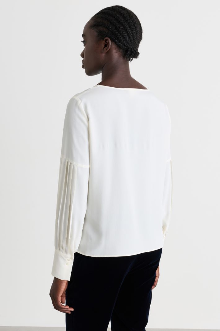 Crêpe de Chine blouse - WHITE - Intrend - 4