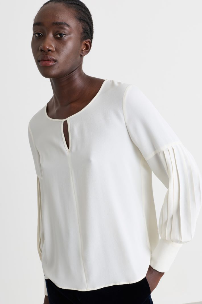 Crêpe de Chine blouse - WHITE - Intrend - 3