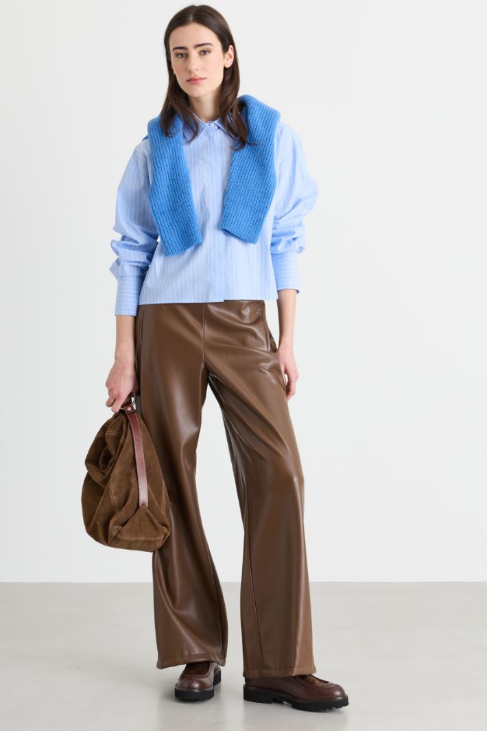 Rhinestone Cropped Shirt - LIGHT BLUE - Intrend