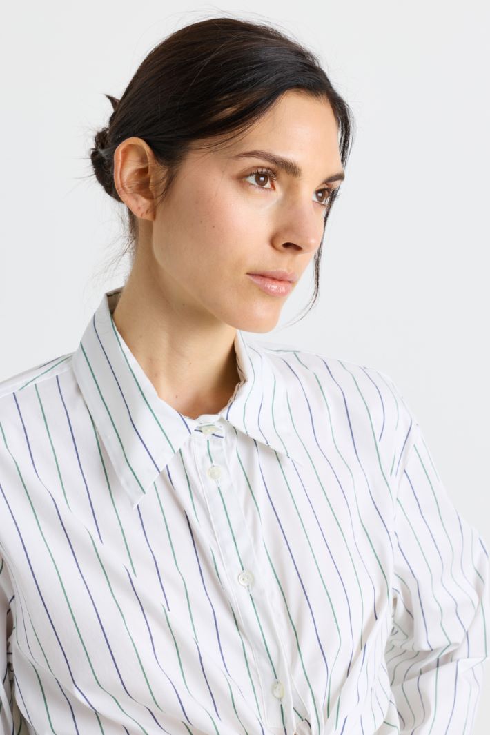 Tie-Front Shirt - WHITE BLUR GREEN - Intrend - 3