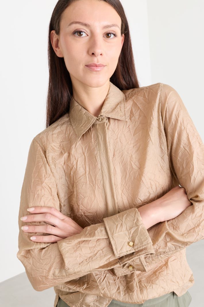 Camicia in tela effetto stropicciato - BEIGE - Intrend - 3