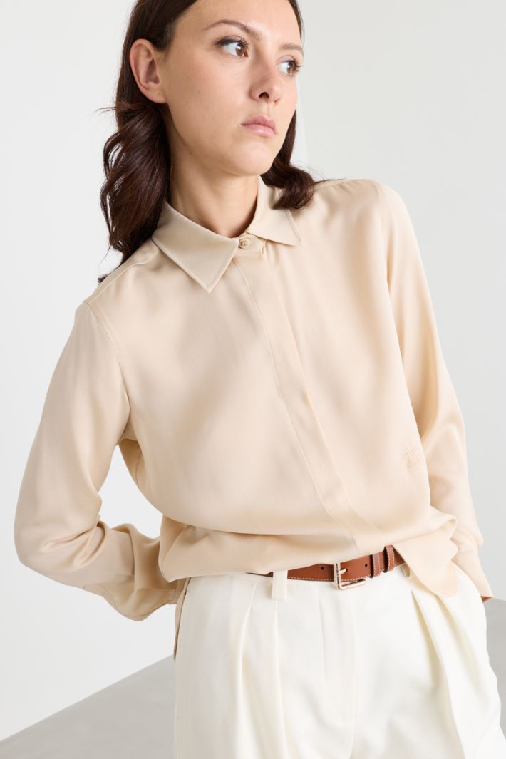 Camicia in charmeuse pesante - BEIGE - Intrend - 3