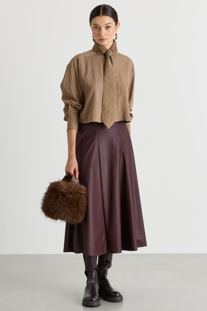 Cropped Shirt with Tie - CAMEL - Intrend