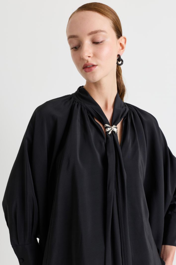 Blusa ampia in pura seta - NERO - Intrend - 3