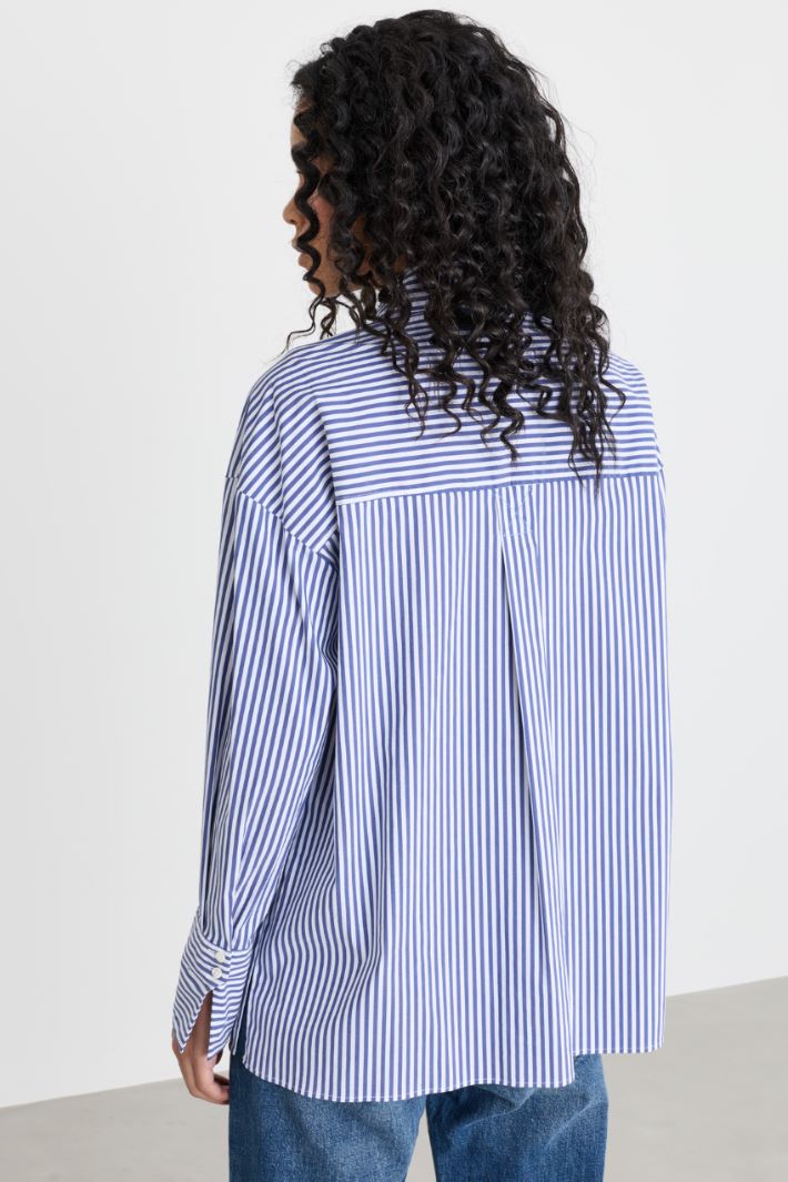 Camicia oversize in popeline - BLU BIANCO - Intrend - 4