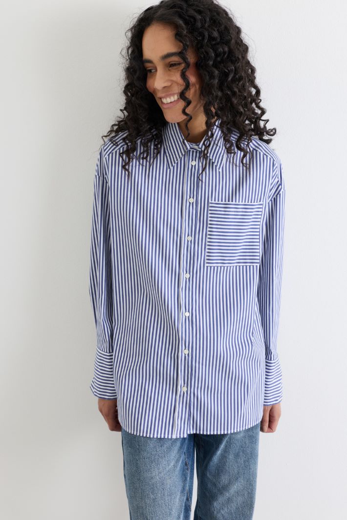 Camicia oversize in popeline - BLU BIANCO - Intrend - 2