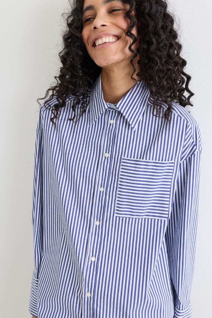 Camicia oversize in popeline - BLU BIANCO - Intrend - 3