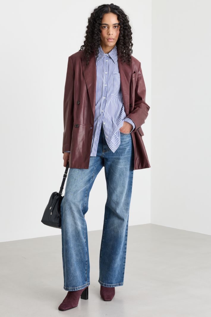 Camicia oversize in popeline - BLU BIANCO - Intrend