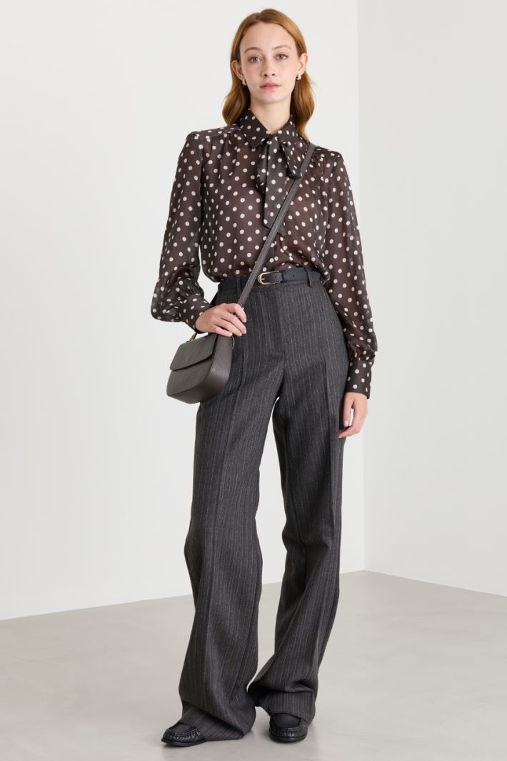 Polka-dot satin chiffon blouse - BROWN - Intrend