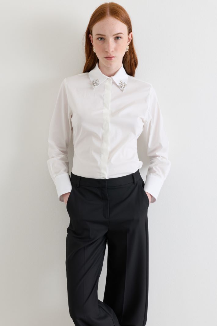 Camicia in popeline con ricamo gioiello - BIANCO - Intrend - 2