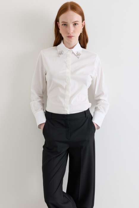 Jewel-embellished poplin shirt - Intrend