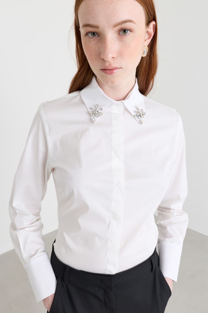 Camicia in popeline con ricamo gioiello - BIANCO - Intrend - 3