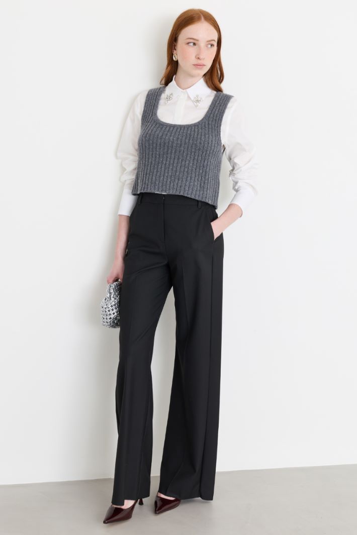 Camicia in popeline con ricamo gioiello - BIANCO - Intrend