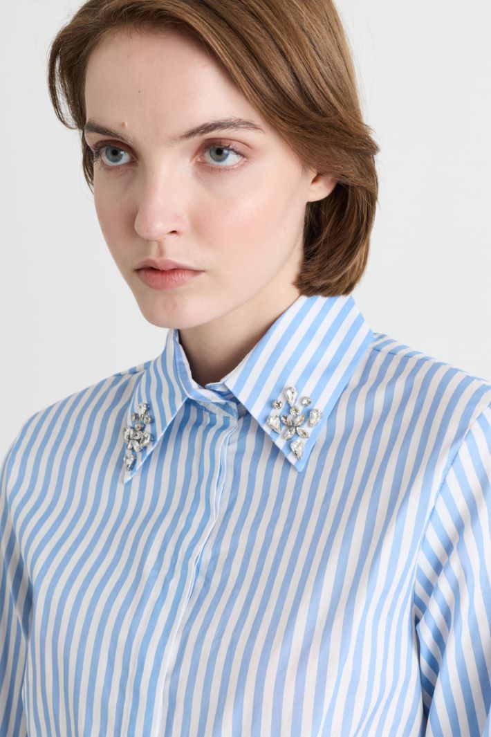 Camicia in popeline con ricamo gioiello - AZZURRO - Intrend - 3