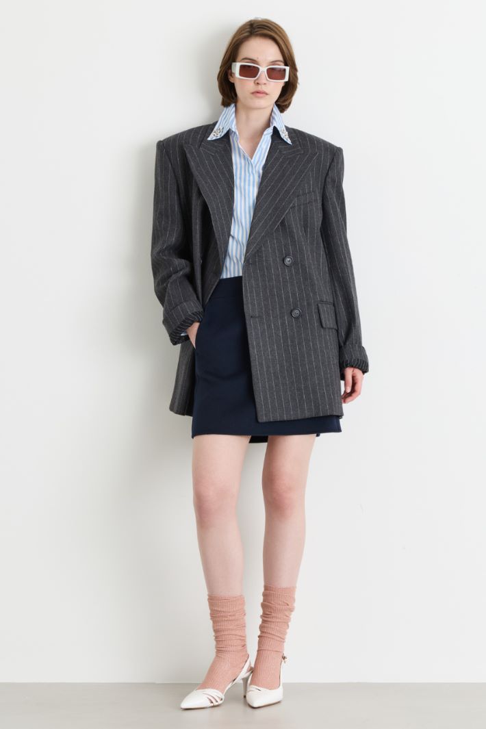 Camicia in popeline con ricamo gioiello - AZZURRO - Intrend