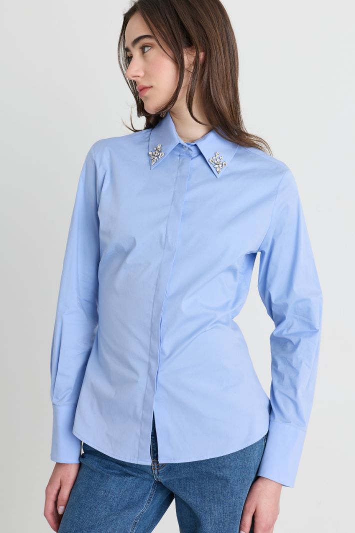 Camicia in popeline con ricamo gioiello - AZZURRO - Intrend - 3