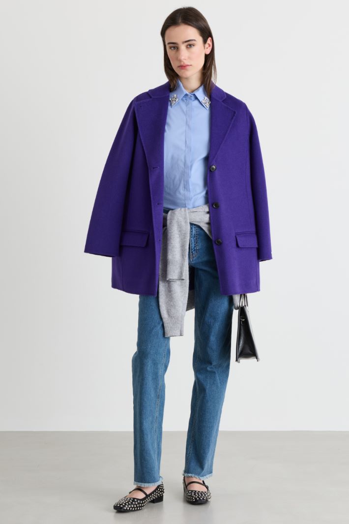 Camicia in popeline con ricamo gioiello - AZZURRO - Intrend