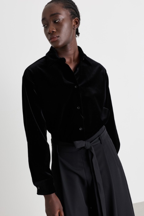 Smooth velvet shirt bodysuit - Intrend