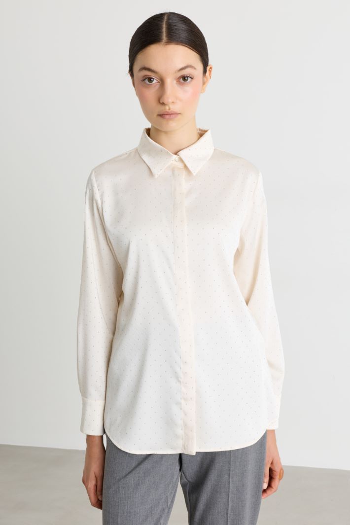 Rhinestone satin shirt - WHITE - Intrend - 2