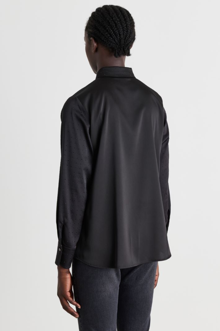 Rhinestone satin shirt - BLACK - Intrend - 4