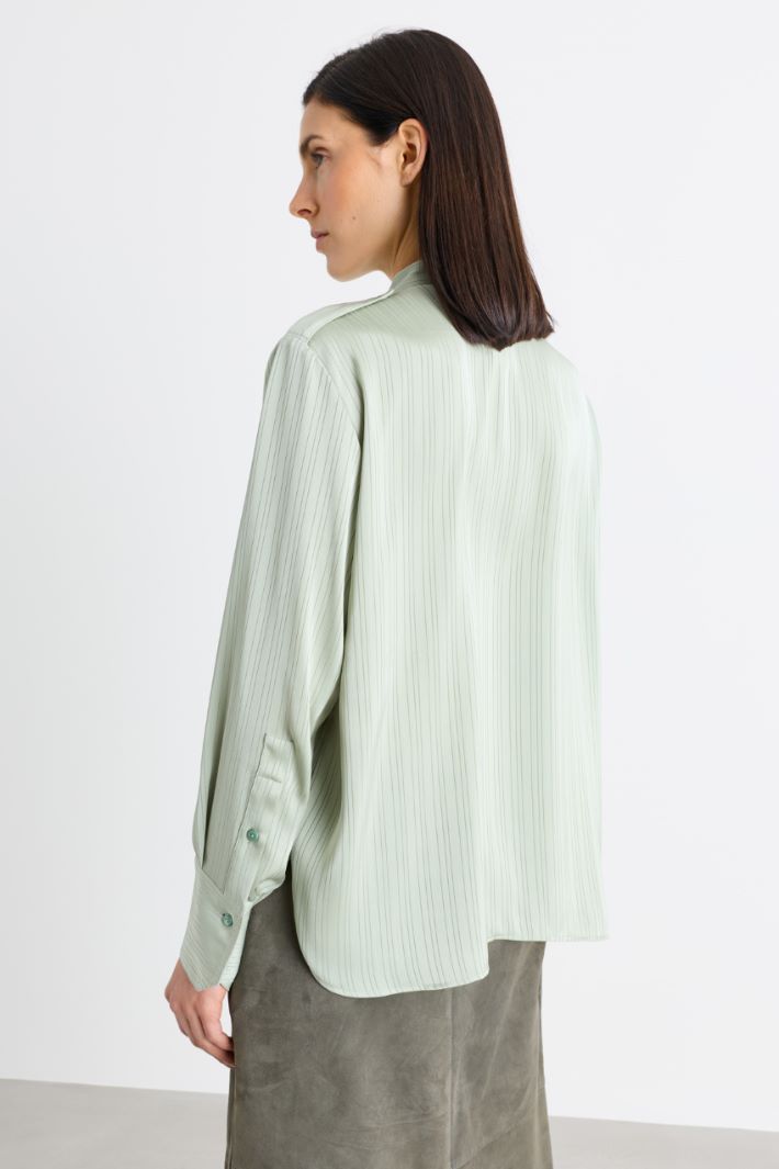 Mandarin Collar Satin Blouse - GREEN - Intrend - 4
