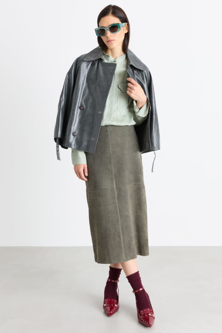 Mandarin Collar Satin Blouse - GREEN - Intrend