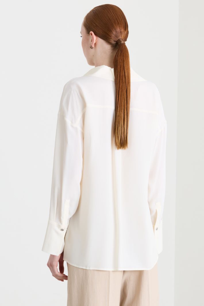 Blusa polo in crepe de chine - BIANCO - Intrend - 4