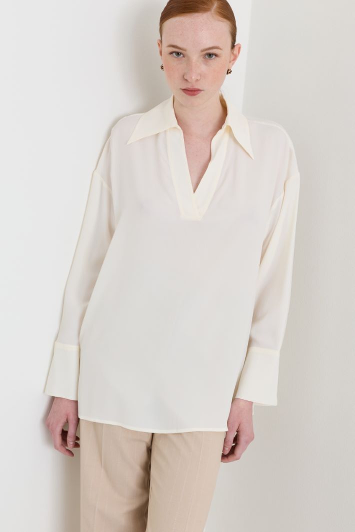 Blusa polo in crepe de chine - BIANCO - Intrend - 2