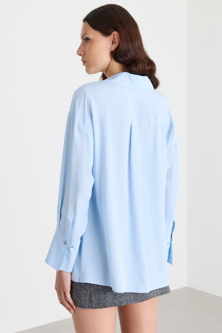 Blusa polo in crepe de chine - AZZURRO - Intrend - 4
