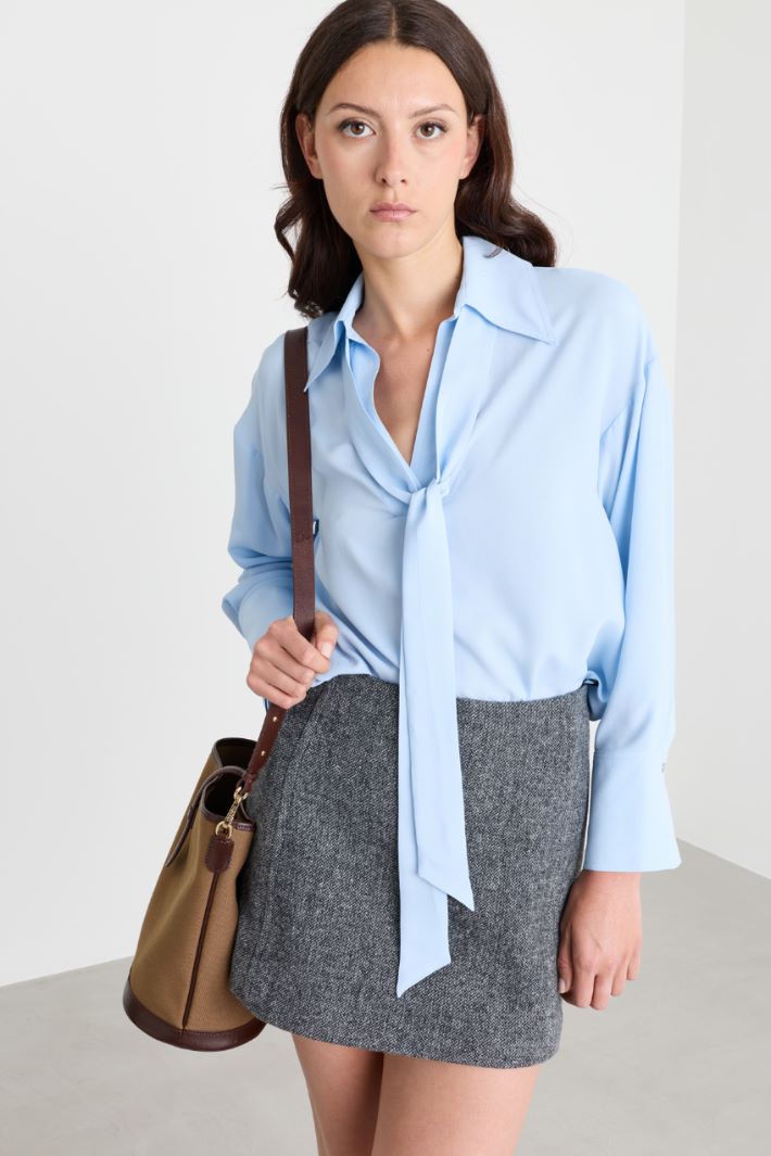 Blusa polo in crepe de chine - AZZURRO - Intrend - 2
