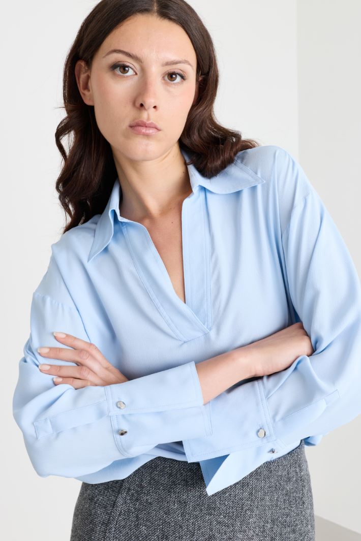 Blusa polo in crepe de chine - AZZURRO - Intrend - 3