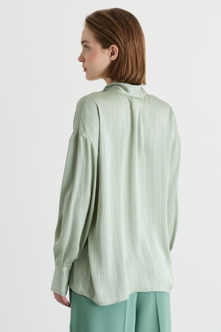 Blusa in raso con texture a righe - VERDE - Intrend - 4