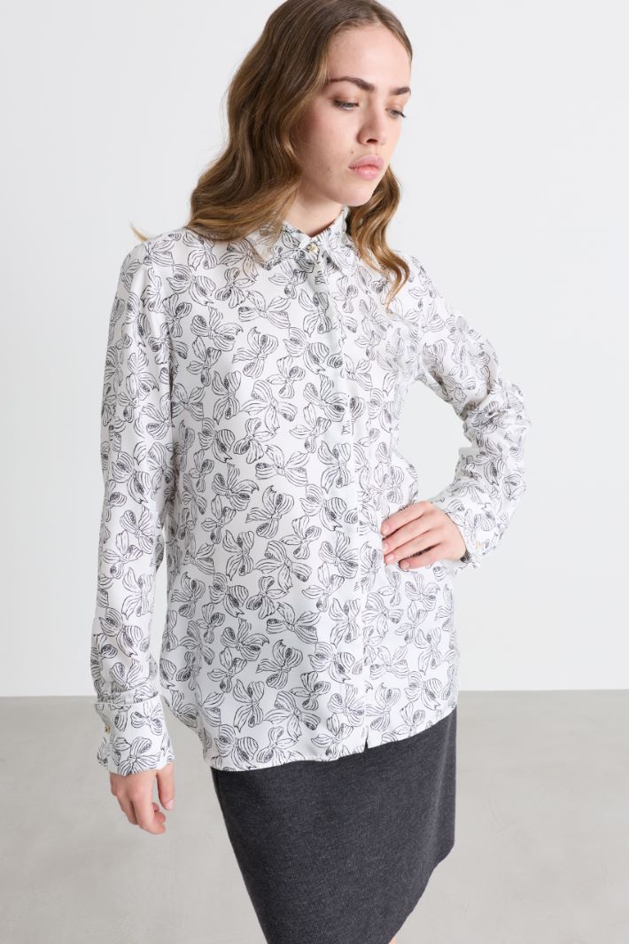 Printed twill shirt - WHITE BLACK - Intrend - 2