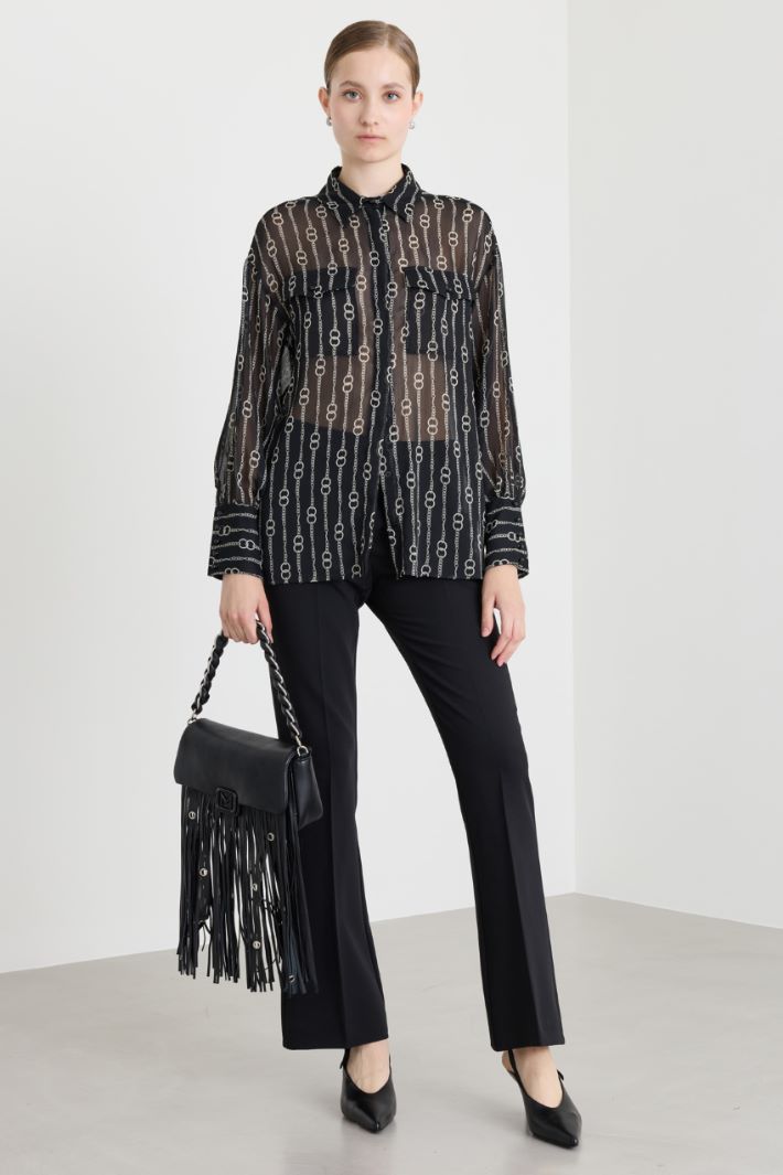 Camicia in crépon a fantasia - NERO - Intrend