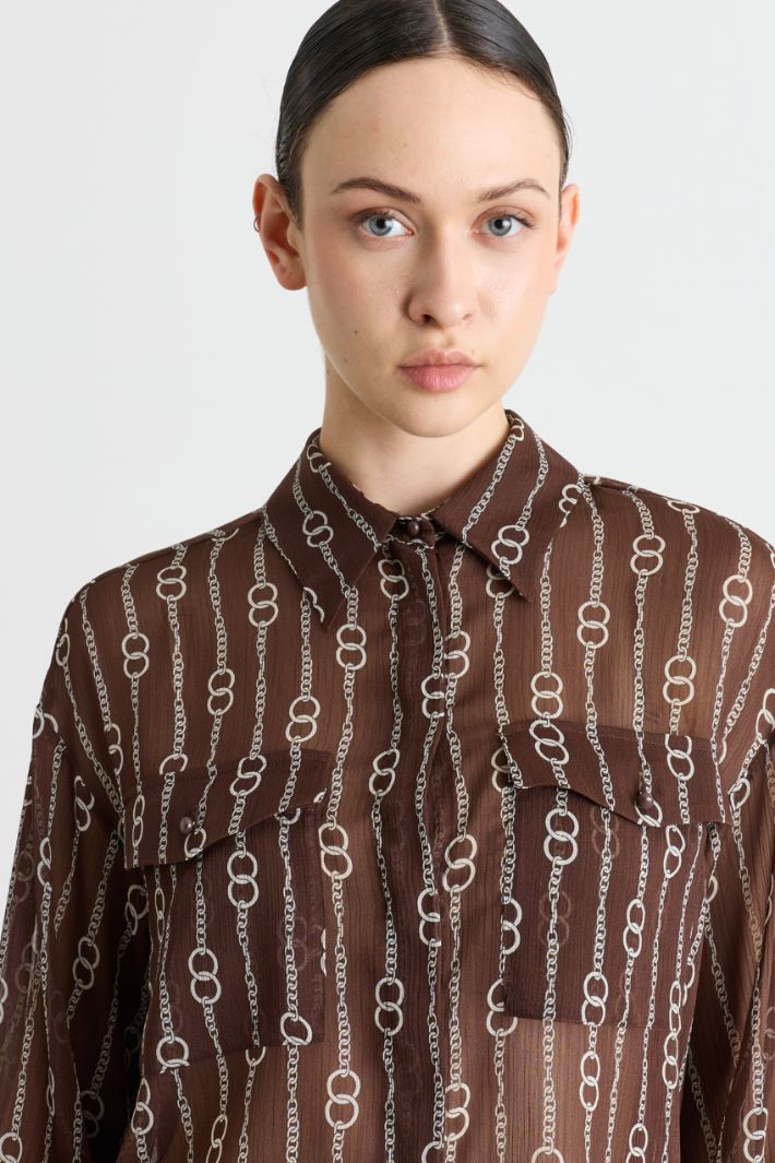 Camicia in crépon a fantasia - MARRONE BIANCO - Intrend - 3